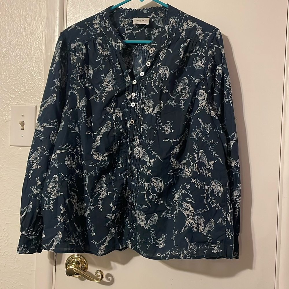 Wrap London Blue and White shirt, size 12/14